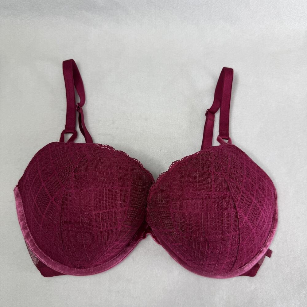 Victoria's Secret Bra Womens 38DD Burgundy Lace Push Up Underwire Padded Velvet